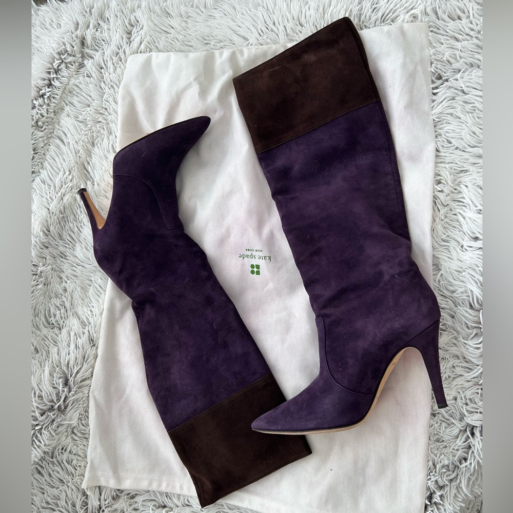 Kate Spade purple and brown suede knee boots